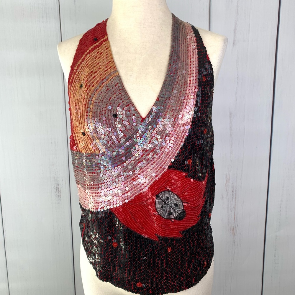 Saz II Vintage Sequin Halter Ladybug Made in India
